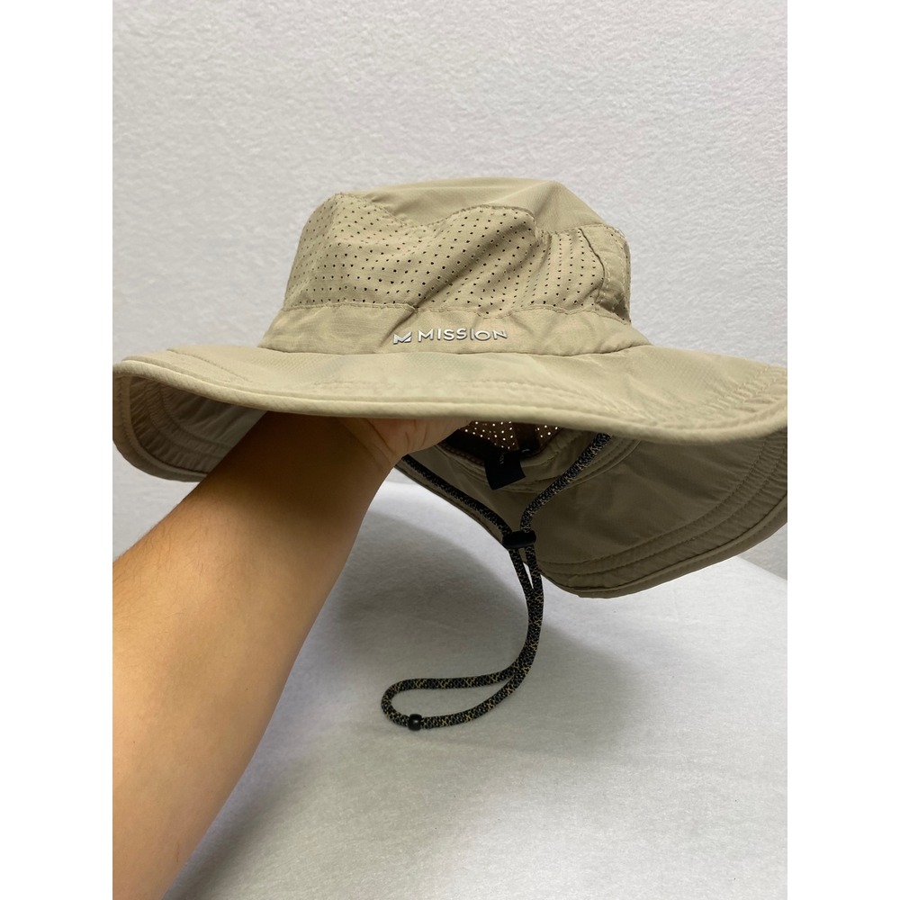 Mission Bucket Hat Tan Perforated Sun Protection Adjustable Chin‎ Strap Men